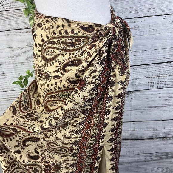 Anne Klein Skirt size 12 Burgundy Brown Silk Paisley Long Faux Wrap Scarf Modest - Picture 10 of 15